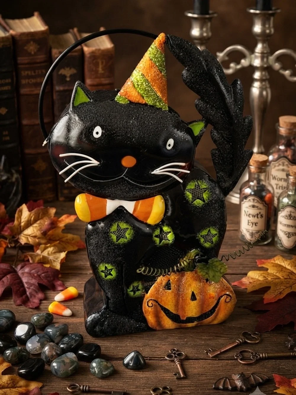 Vintage Home Interiors Metal HALLOWEEN BLACK CAT Candle Holder